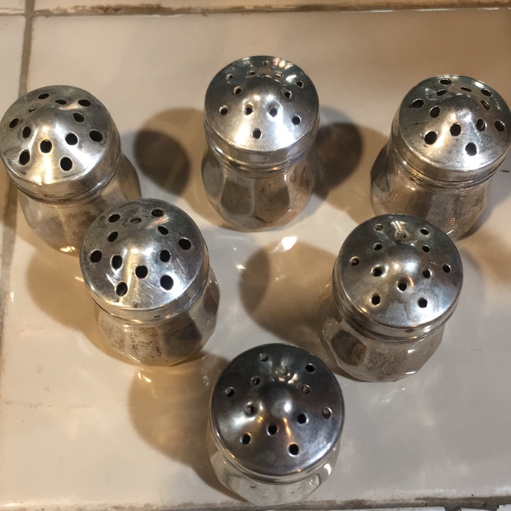 6 antique Sterling salt pepper shaker V L